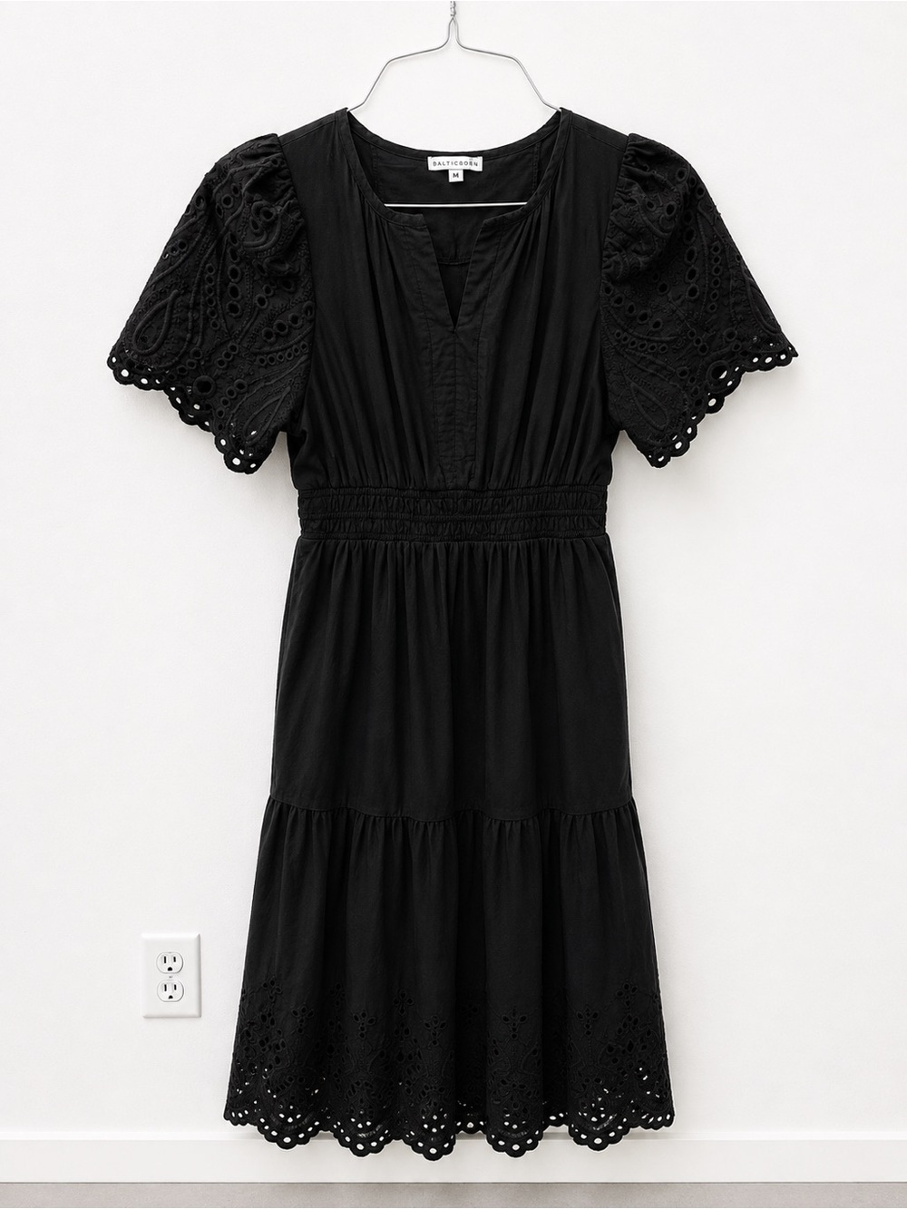 Baltic Born Black Eyelet Embroidered Maxi Dress Size M